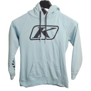 Klim Hoodie Mens Small Light Blue Pullover Sweatshirt Graphic Logo Raglan Sleeve